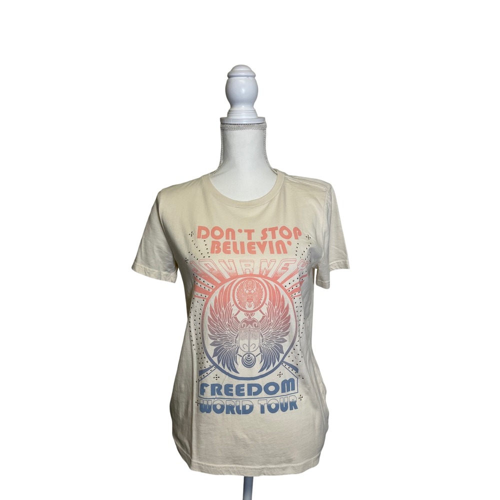 Lucky Brand Journey Women's Cream Bedazzled Graphic T-Shirt Size S